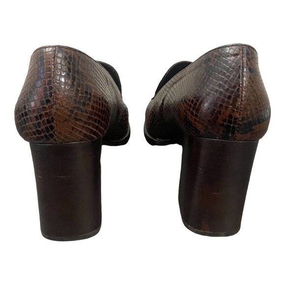 Nine West Brown Snake Print Loafers Block Heel Chunky Y2K 90's 8.5M Slip On - Picture 7 of 9